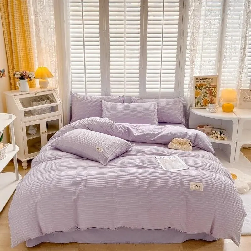 Qfdian Seersucker Fabric Bedding Set