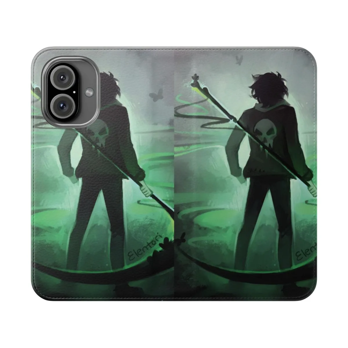 "Enchanting Dark-Themed Phone Case with Iconic Characters"