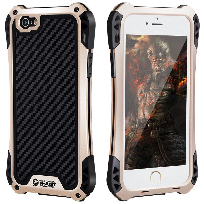 R-Just Amira Aluminum Metal Frame Shockproof TPU Carbon Fiber Cover Case