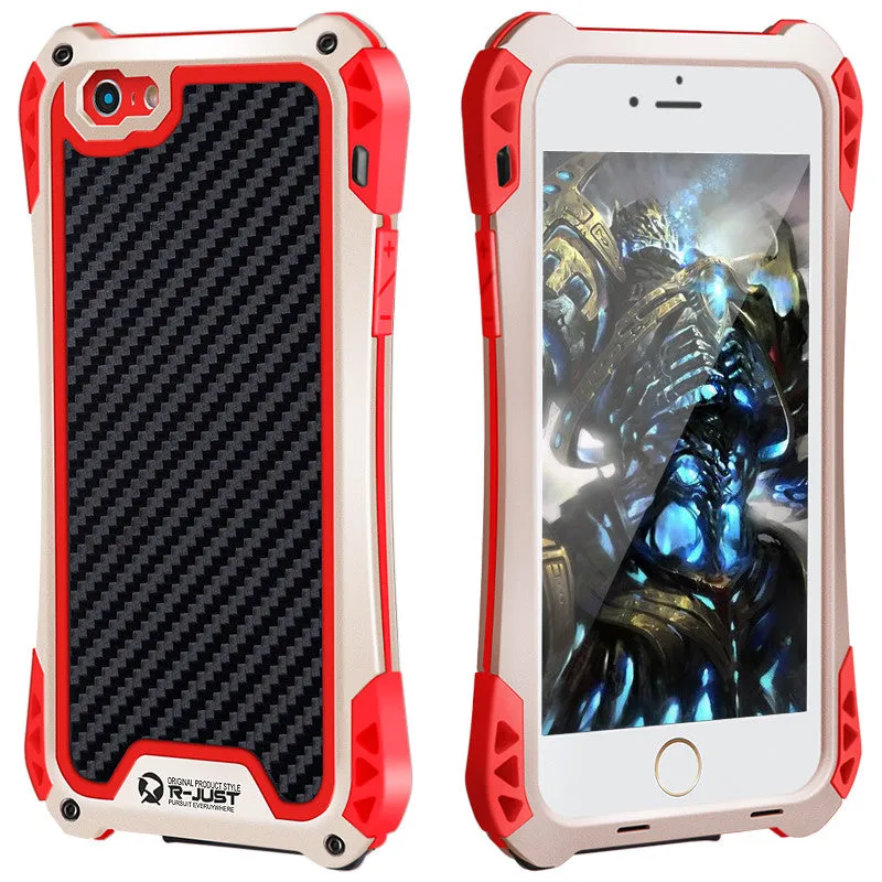 R-Just Amira Aluminum Metal Frame Shockproof TPU Carbon Fiber Cover Case