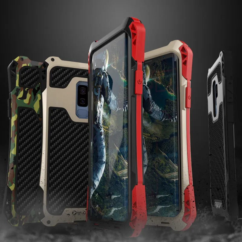 R-Just Amira Aluminum Metal Frame Shockproof TPU Carbon Fiber Cover Case