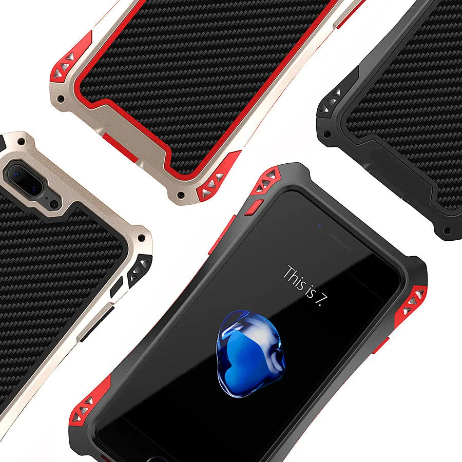 R-Just Amira Aluminum Metal Frame Shockproof TPU Carbon Fiber Cover Case