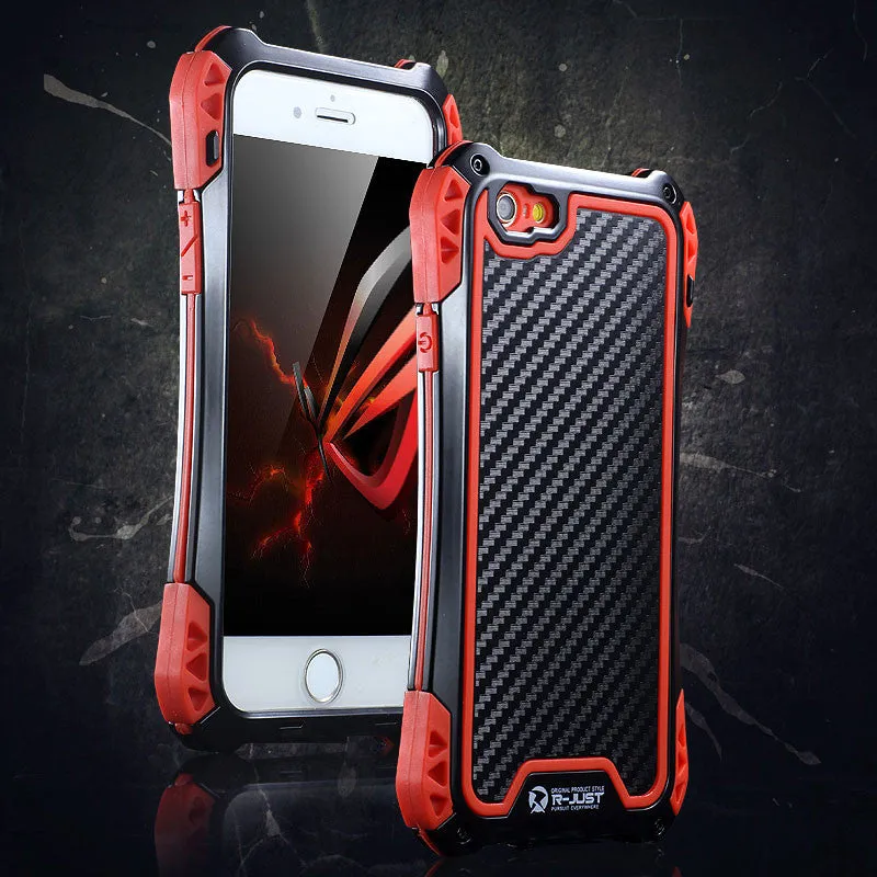 R-Just Amira Aluminum Metal Frame Shockproof TPU Carbon Fiber Cover Case