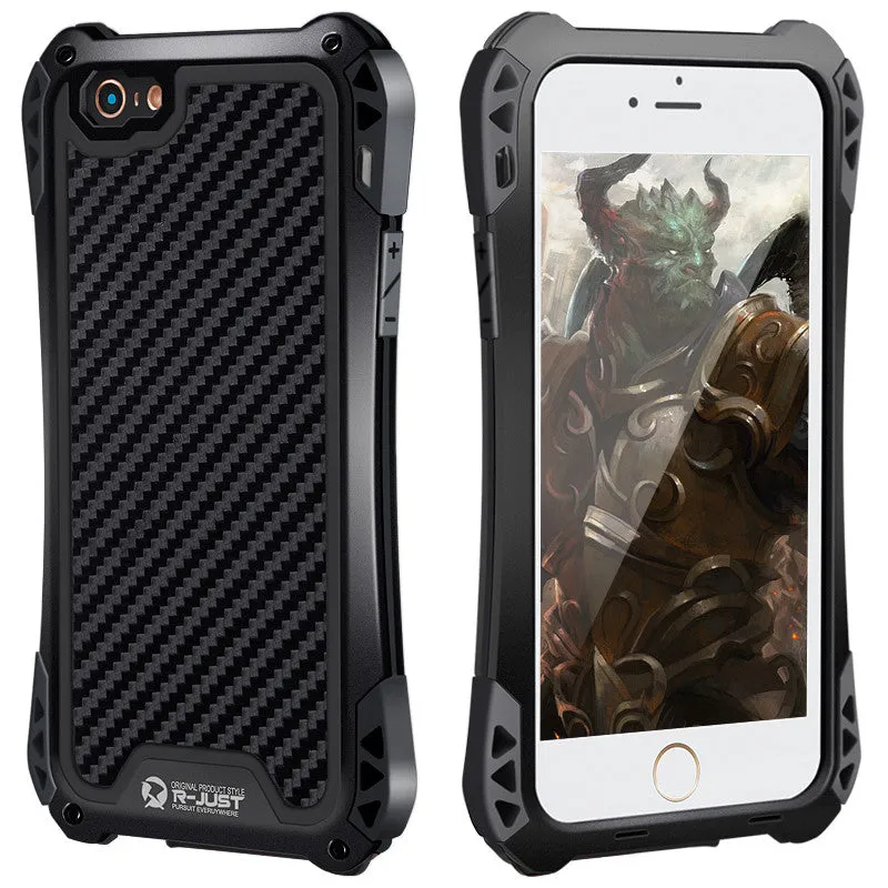 R-Just Amira Aluminum Metal Frame Shockproof TPU Carbon Fiber Cover Case
