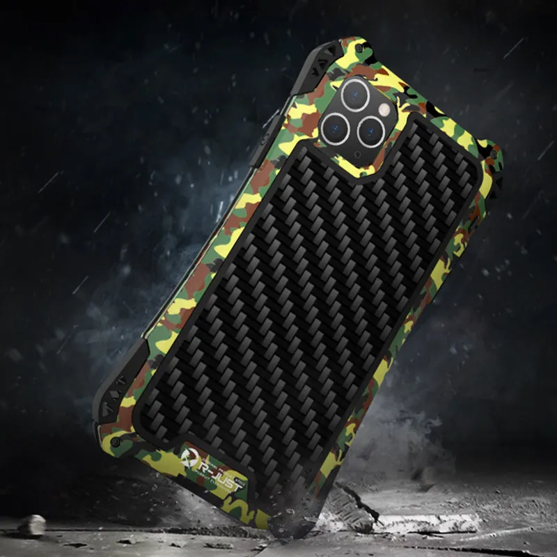 R-Just Amira Aluminum Metal Frame Shockproof TPU Carbon Fiber Cover Case