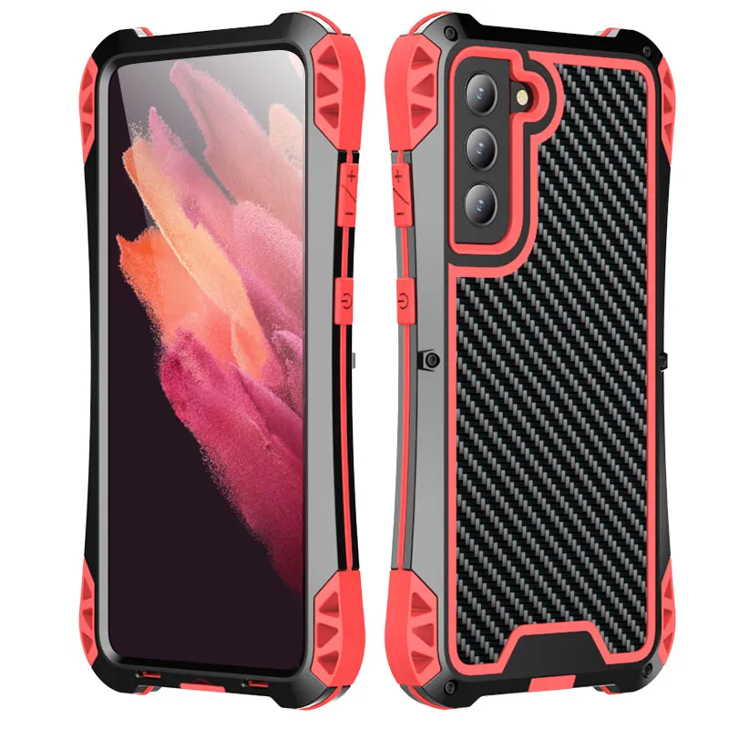 R-Just Amira Aluminum Metal Frame Shockproof TPU Carbon Fiber Cover Case