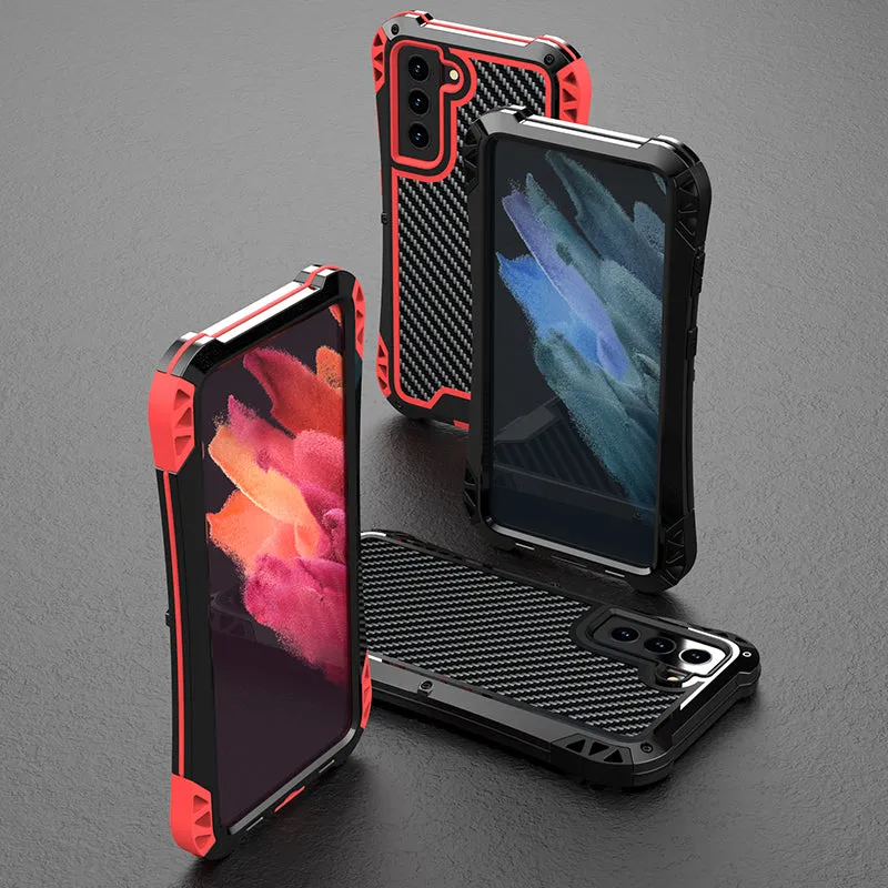 R-Just Amira Aluminum Metal Frame Shockproof TPU Carbon Fiber Cover Case