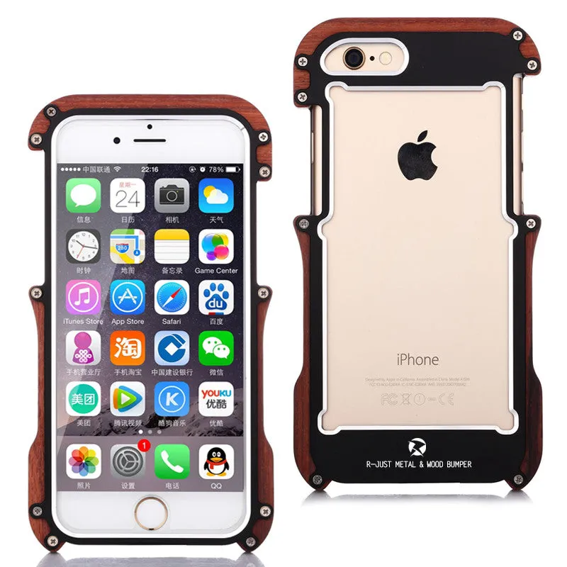 R-Just IRONWOOD Light Slim Timber Aluminum Metal Wood Bumper Case Cover