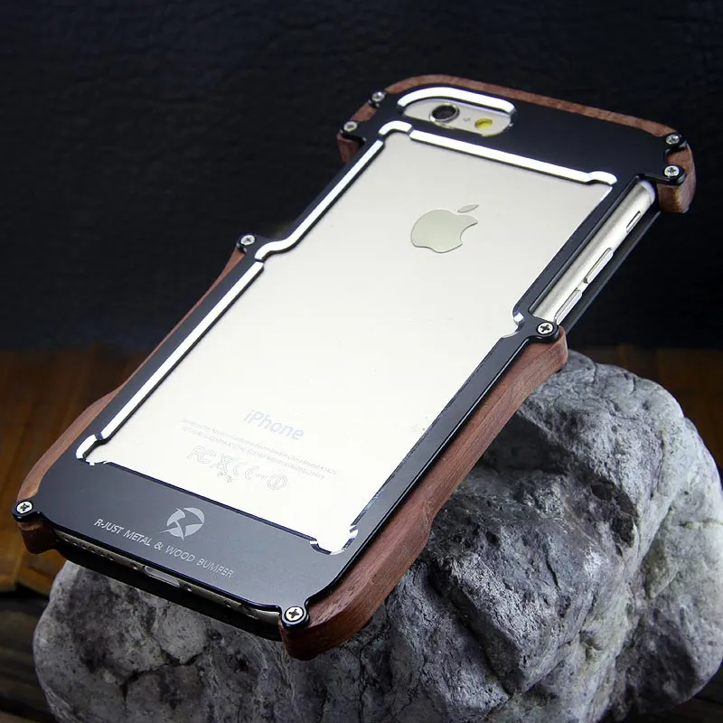 R-Just IRONWOOD Light Slim Timber Aluminum Metal Wood Bumper Case Cover