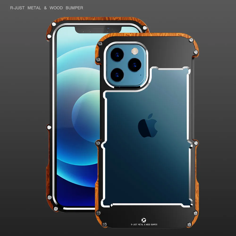 R-Just IRONWOOD Light Slim Timber Aluminum Metal Wood Bumper Case Cover