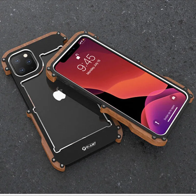 R-Just IRONWOOD Light Slim Timber Aluminum Metal Wood Bumper Case Cover