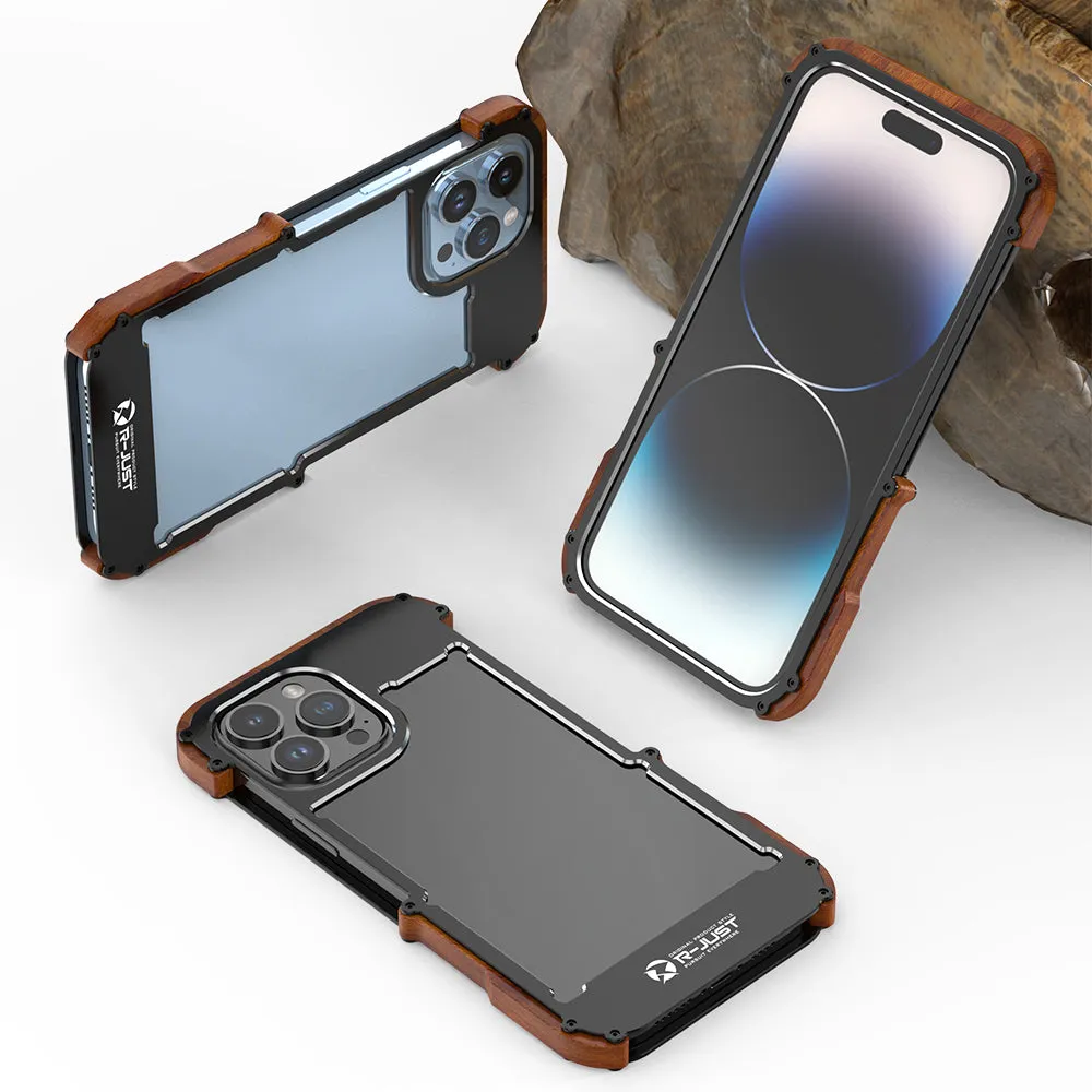 R-Just IRONWOOD Light Slim Timber Aluminum Metal Wood Bumper Case Cover