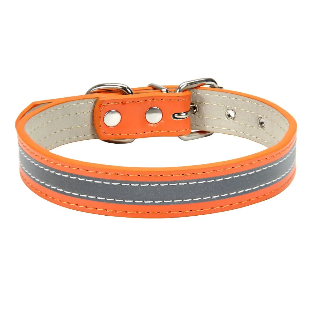 Reflective Leather Dog Collar for Enhanced Safety