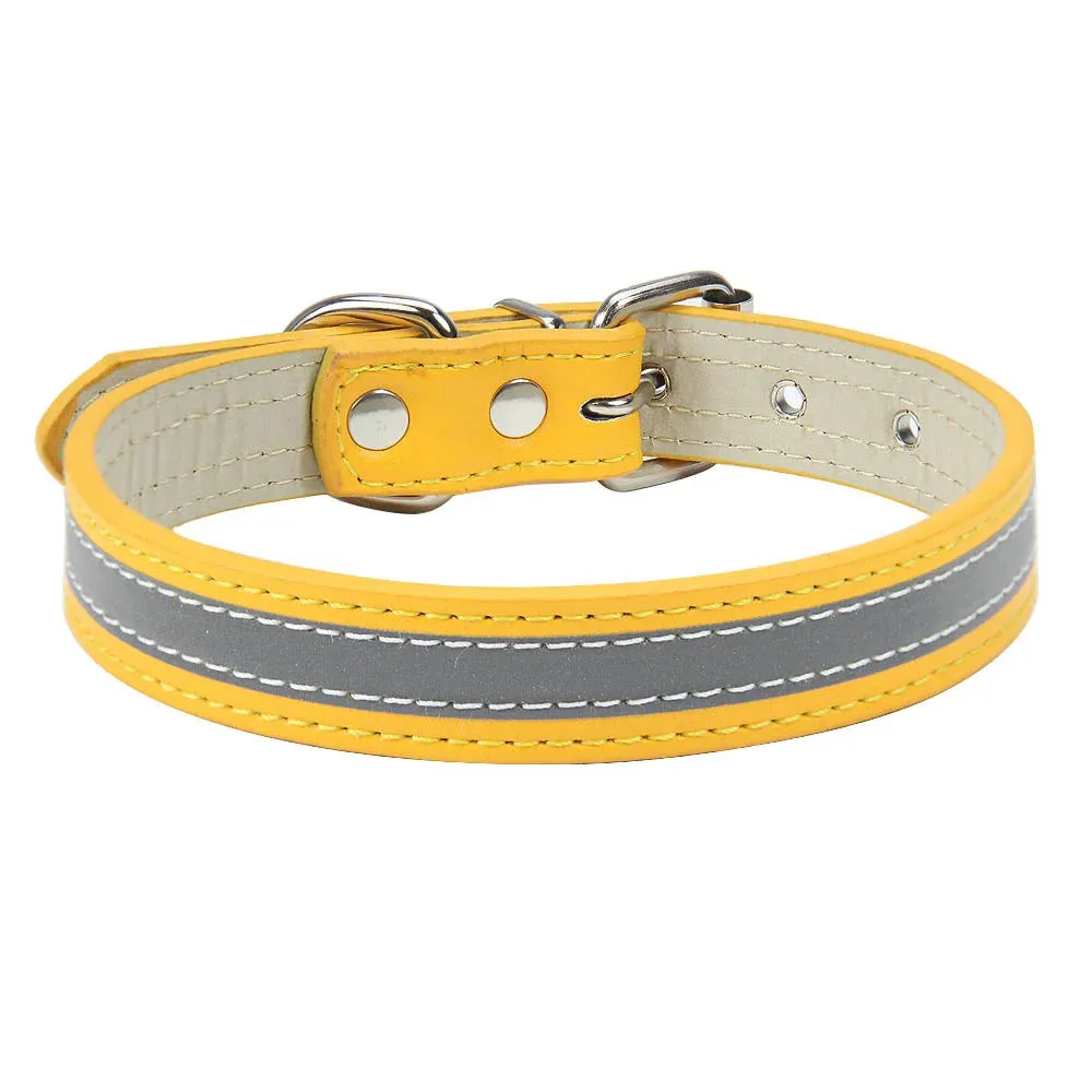 Reflective Leather Dog Collar for Enhanced Safety