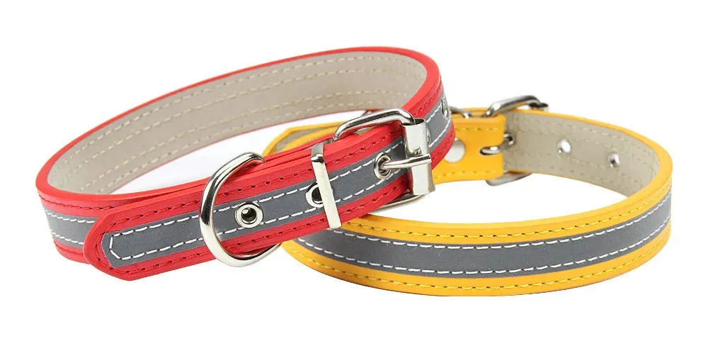 Reflective Leather Dog Collar for Enhanced Safety