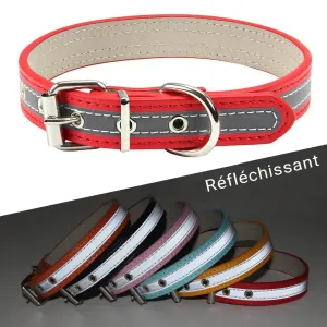 Reflective Leather Dog Collar for Enhanced Safety
