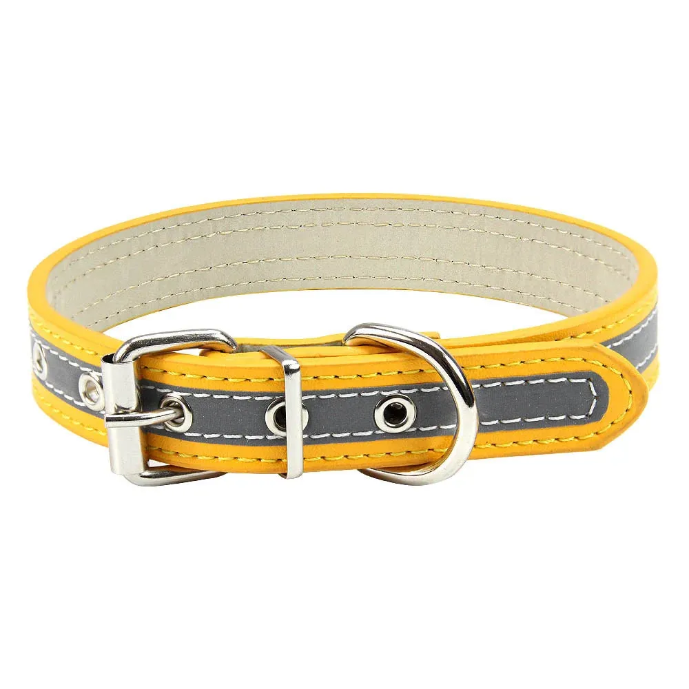 Reflective Leather Dog Collar for Enhanced Safety