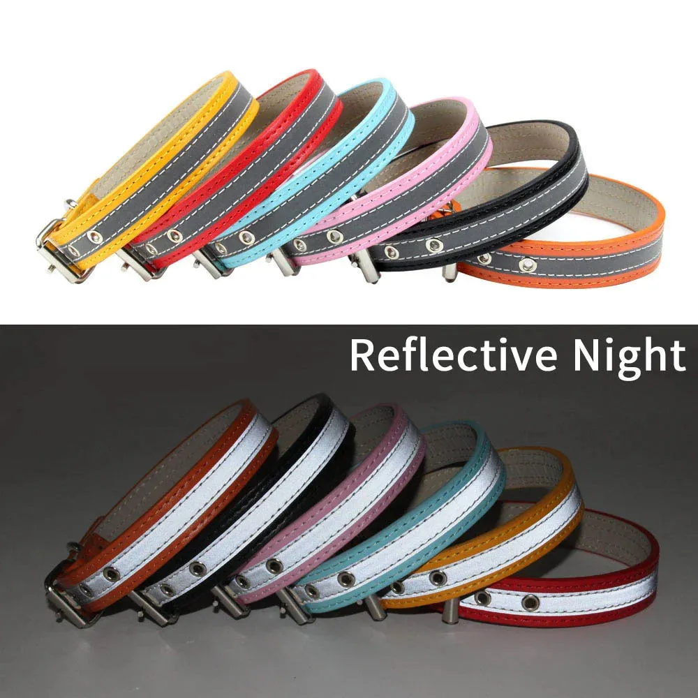 Reflective Leather Dog Collar for Enhanced Safety