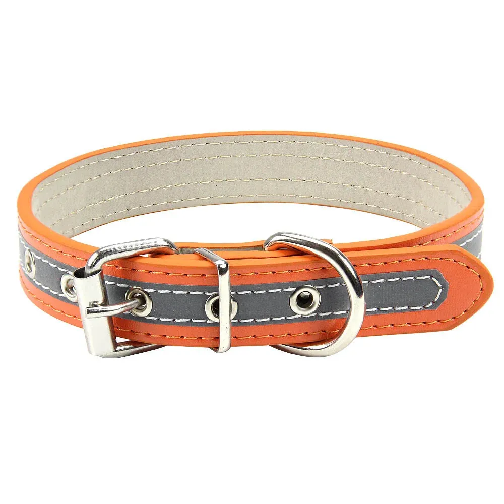 Reflective Leather Dog Collar for Enhanced Safety