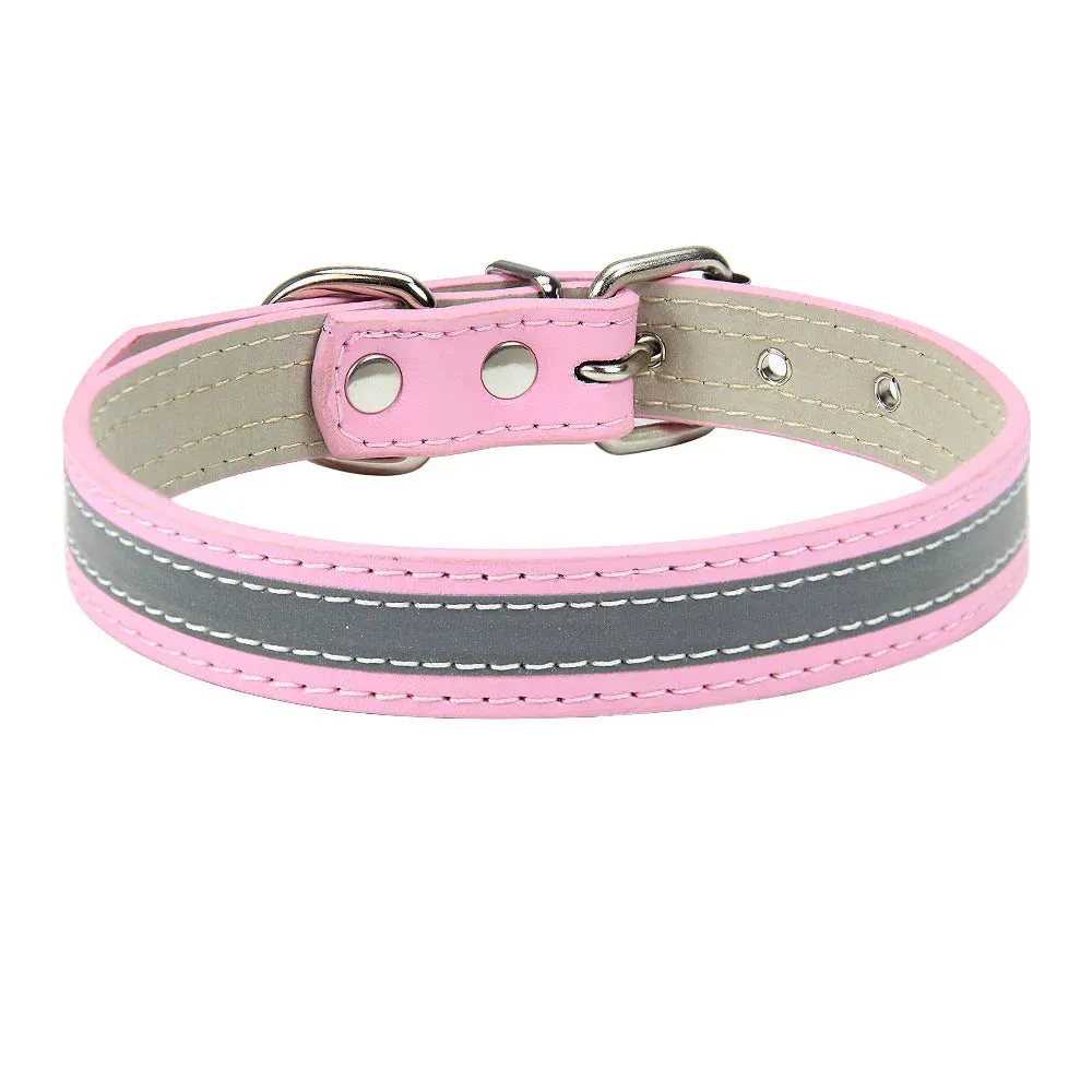 Reflective Leather Dog Collar for Enhanced Safety