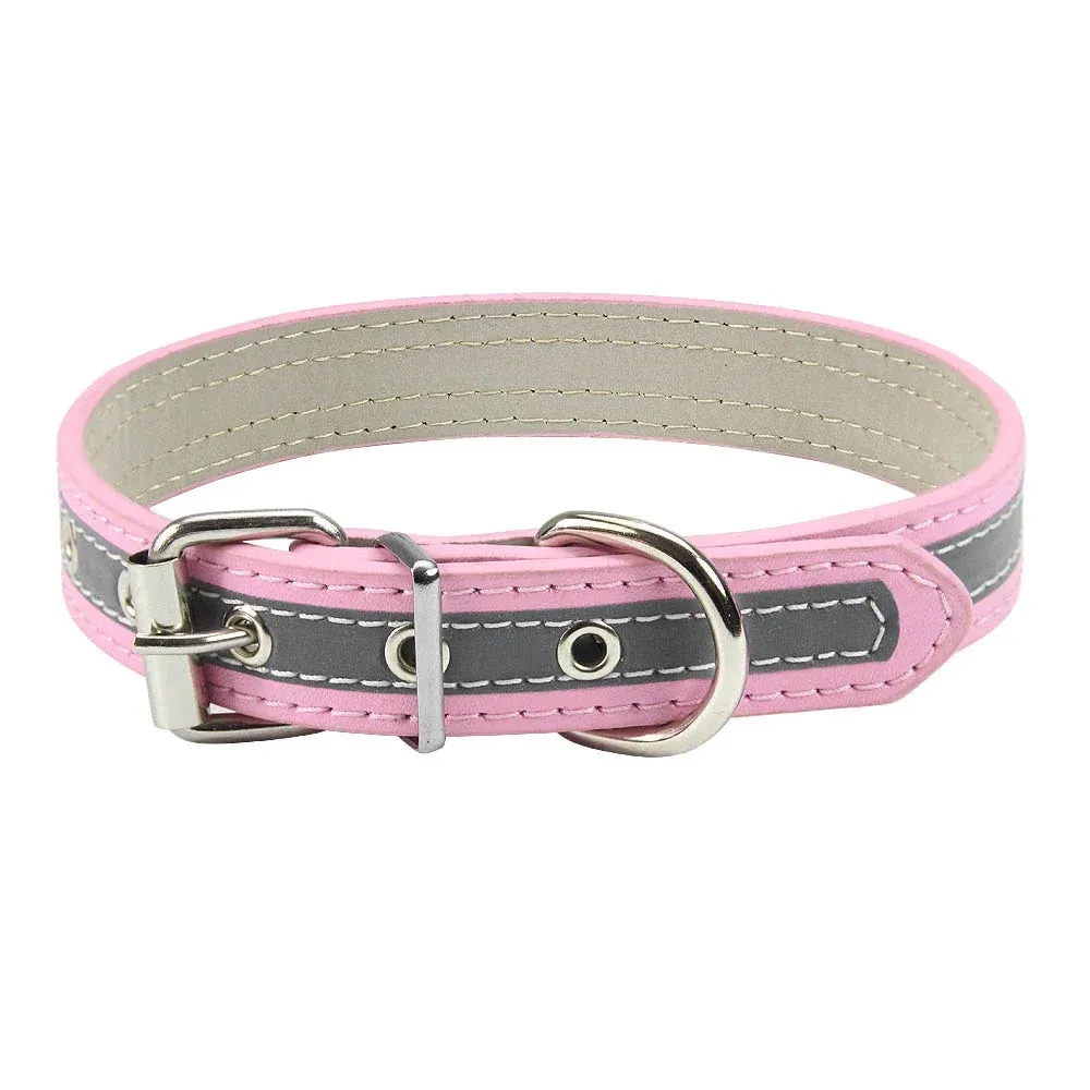 Reflective Leather Dog Collar for Enhanced Safety