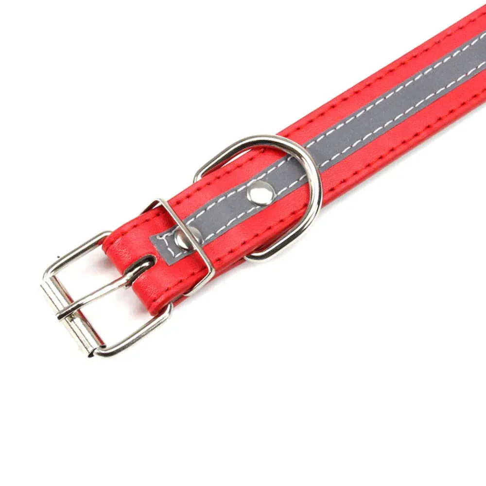 Reflective Leather Dog Collar for Enhanced Safety