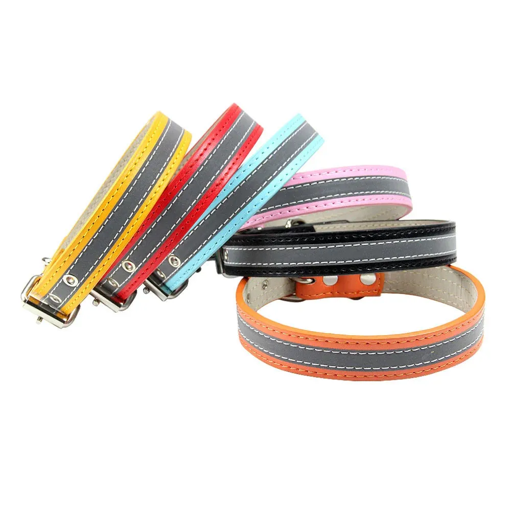 Reflective Leather Dog Collar for Enhanced Safety