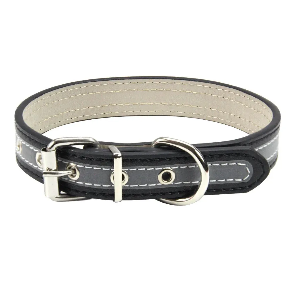 Reflective Leather Dog Collar for Enhanced Safety