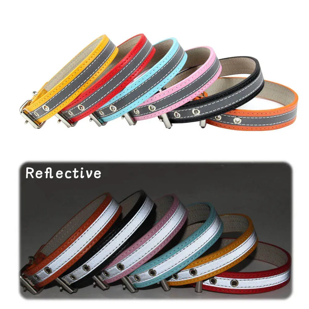 Reflective Leather Dog Collar for Enhanced Safety