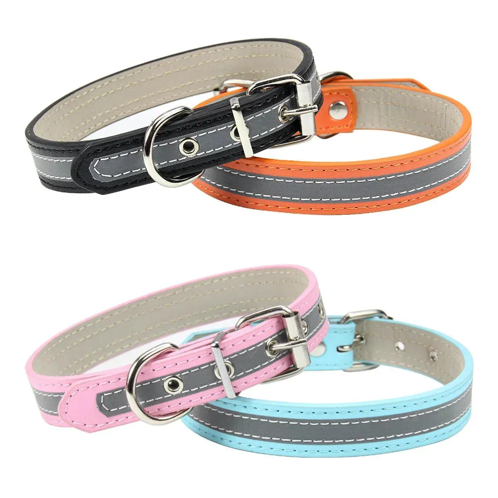 Reflective Leather Dog Collar for Enhanced Safety