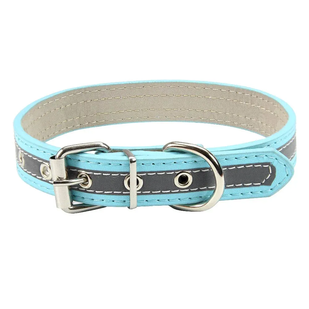 Reflective Leather Dog Collar for Enhanced Safety