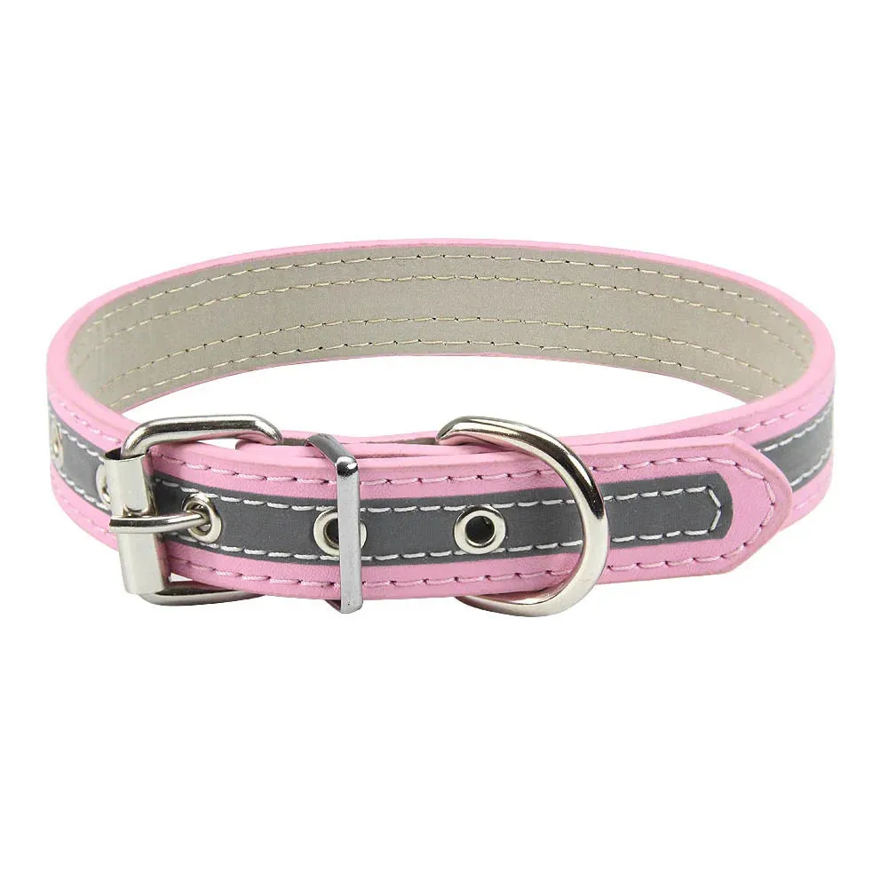 Reflective Leather Dog Collar for Enhanced Safety