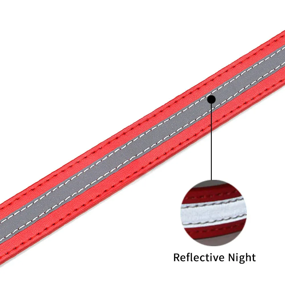 Reflective Leather Dog Collar for Enhanced Safety