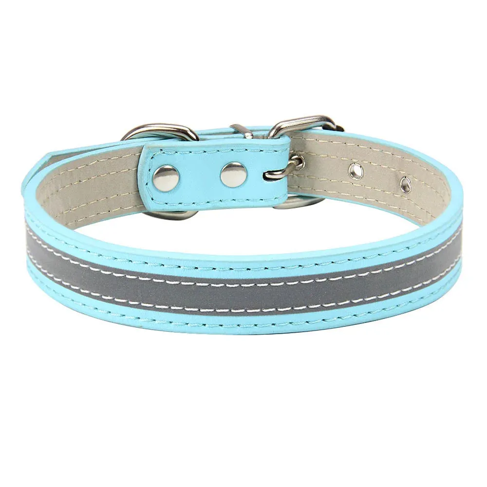 Reflective Leather Dog Collar for Enhanced Safety