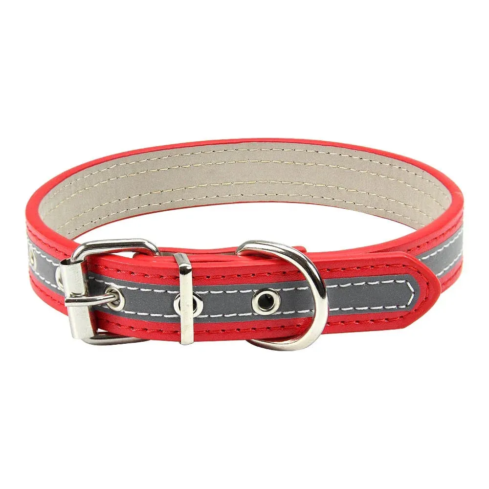 Reflective Leather Dog Collar for Enhanced Safety