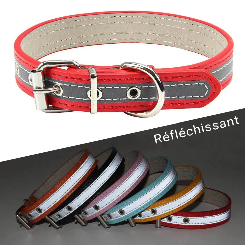 Reflective Leather Dog Collar for Enhanced Safety