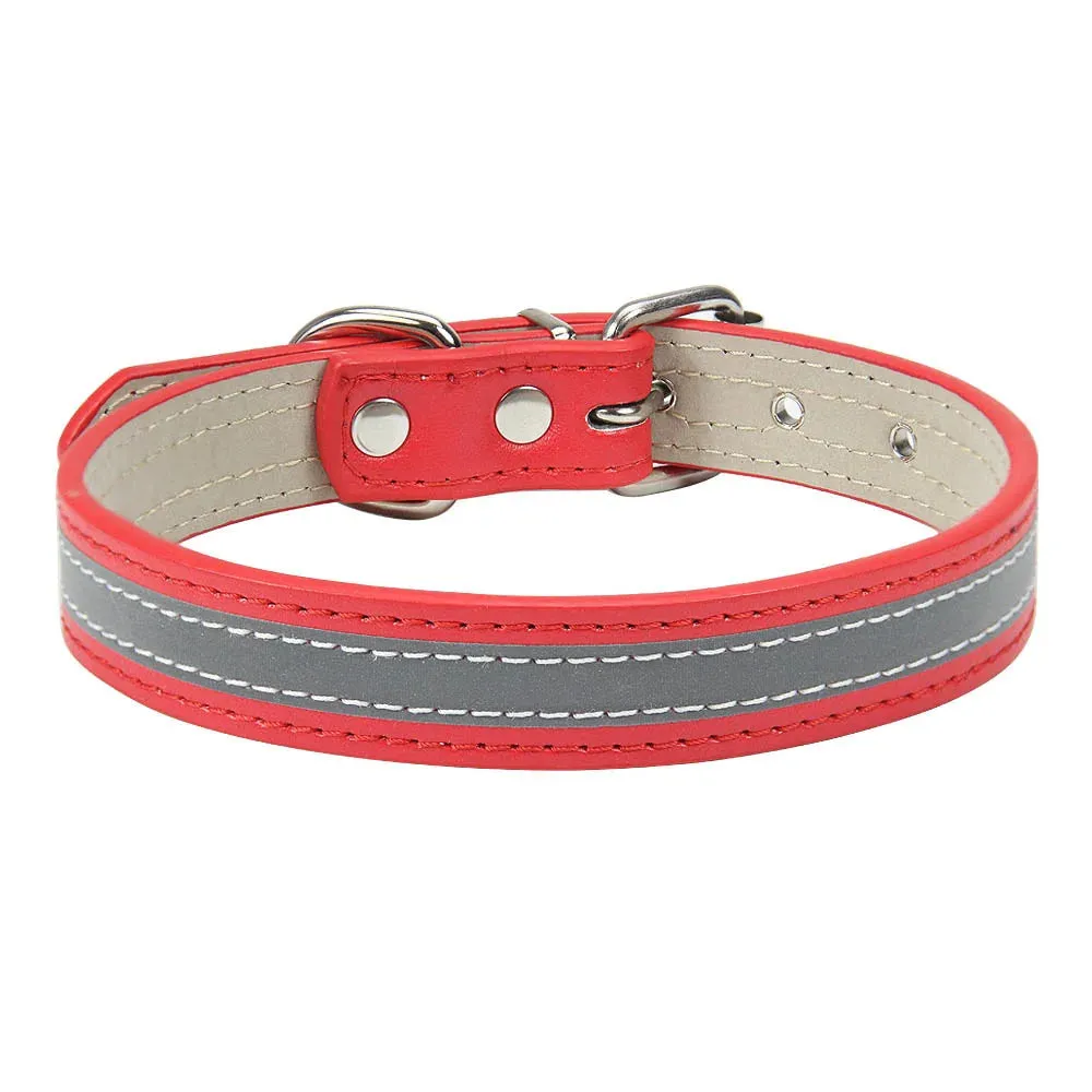 Reflective Leather Dog Collar for Enhanced Safety