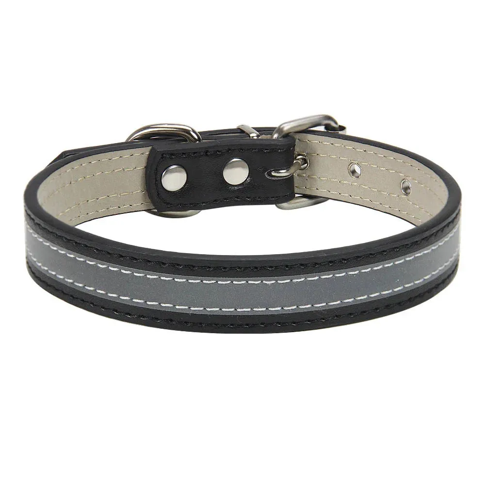 Reflective Leather Dog Collar for Enhanced Safety