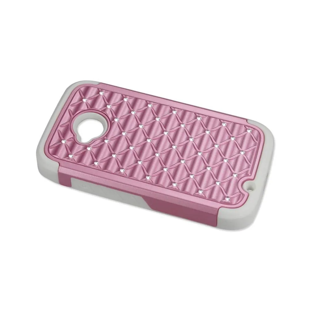 Reiko Diamond Hybrid Protector Cover Moto E Lte (2Nd Generation) Moto E (2015)-Xt1527/Xt1511/Xt1505/Xt1524 White Pink