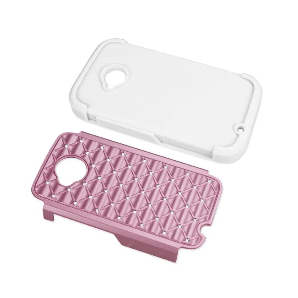 Reiko Diamond Hybrid Protector Cover Moto E Lte (2Nd Generation) Moto E (2015)-Xt1527/Xt1511/Xt1505/Xt1524 White Pink