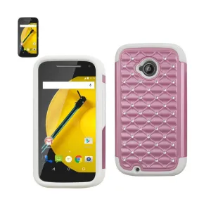 Reiko Diamond Hybrid Protector Cover Moto E Lte (2Nd Generation) Moto E (2015)-Xt1527/Xt1511/Xt1505/Xt1524 White Pink