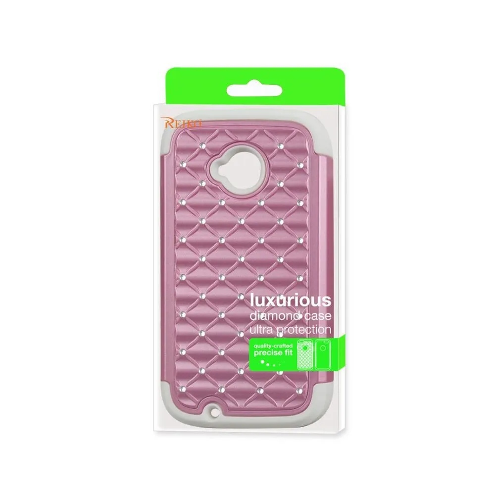 Reiko Diamond Hybrid Protector Cover Moto E Lte (2Nd Generation) Moto E (2015)-Xt1527/Xt1511/Xt1505/Xt1524 White Pink