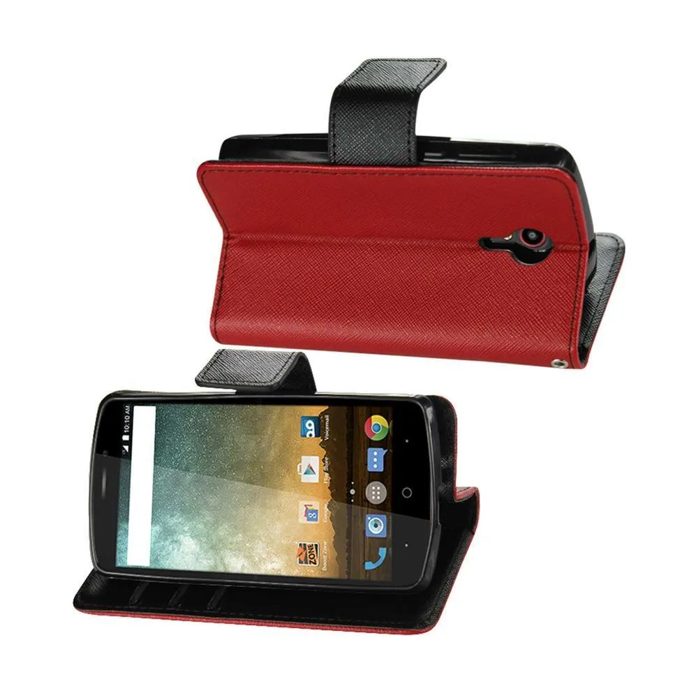 Reiko ZTE N817Wallet Case 3 In 1 With Interior Polymer Red