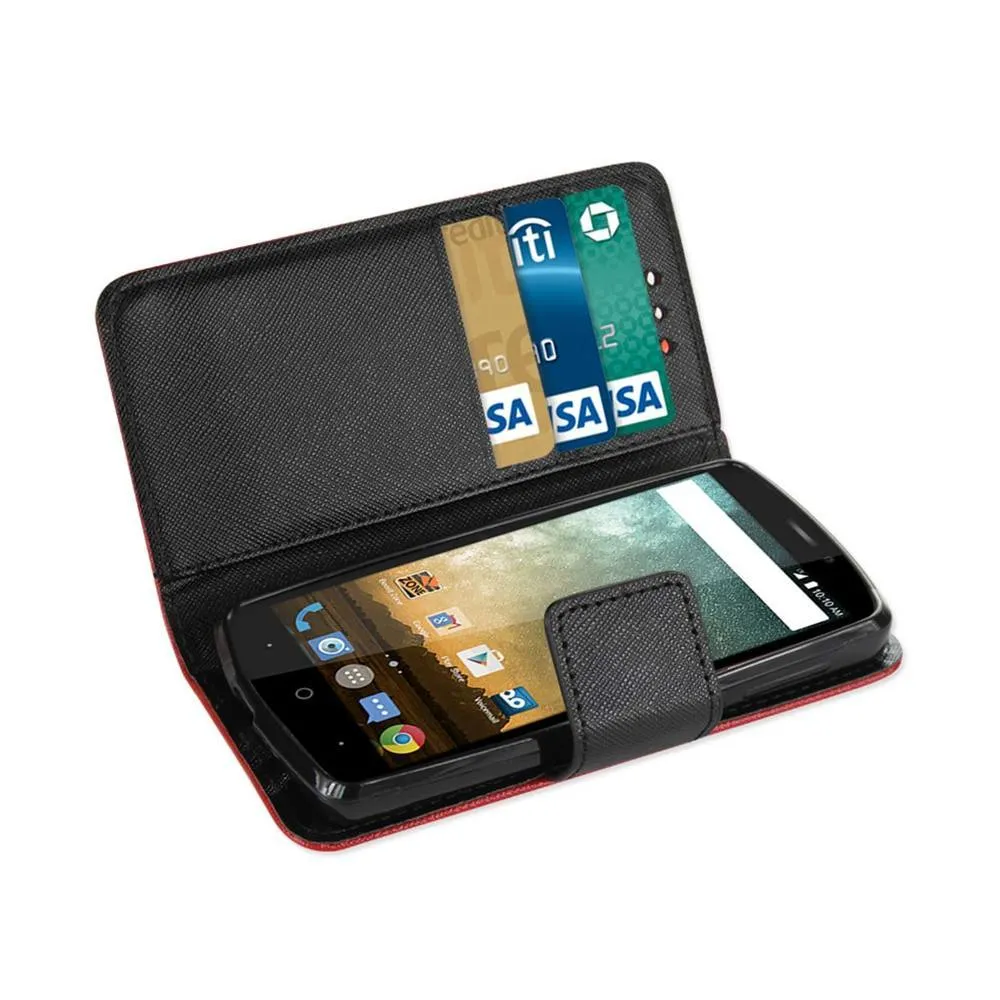 Reiko ZTE N817Wallet Case 3 In 1 With Interior Polymer Red