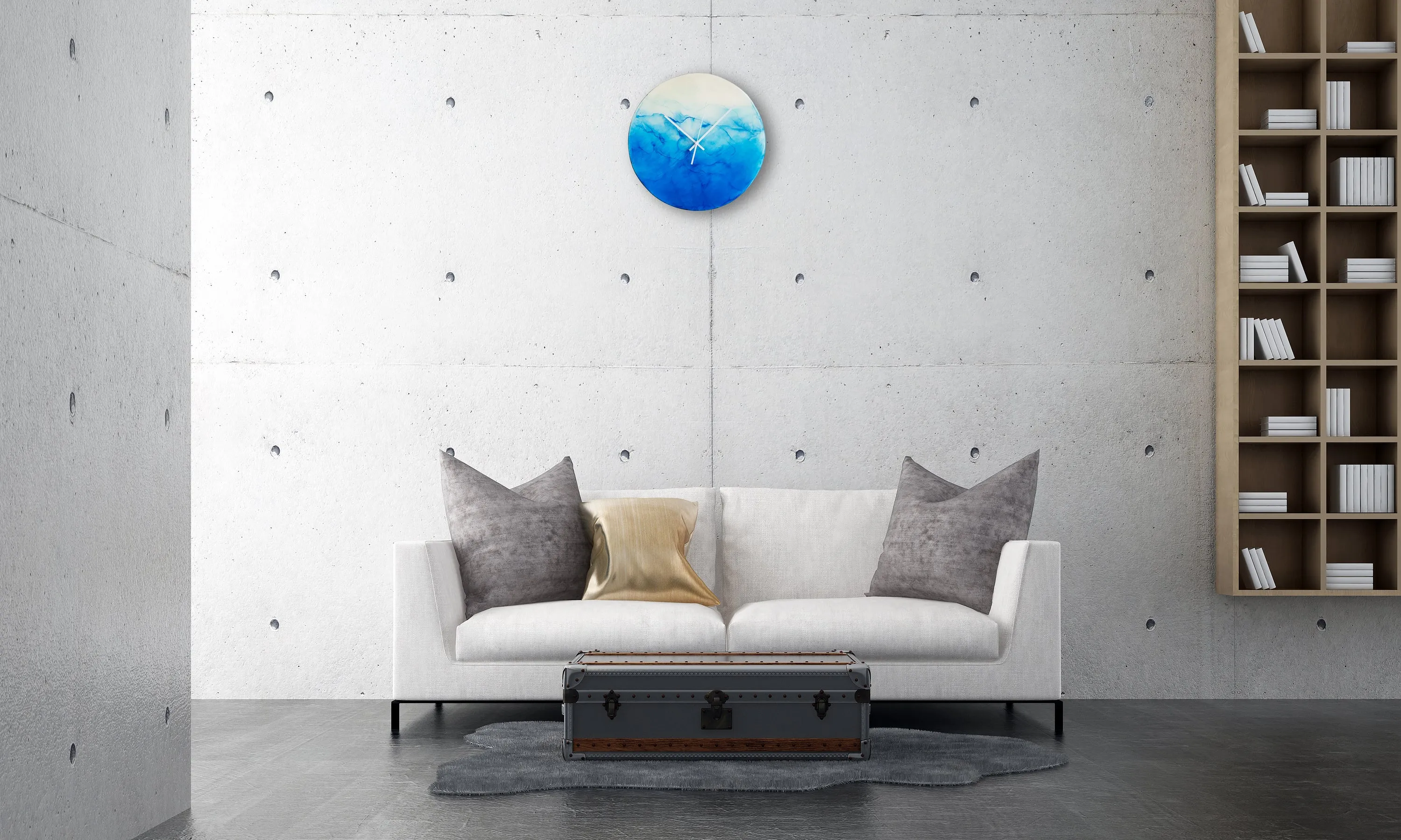 Resin Epoxy Blue wall clock 40cm Diameter. HandMade for parashuteHome.