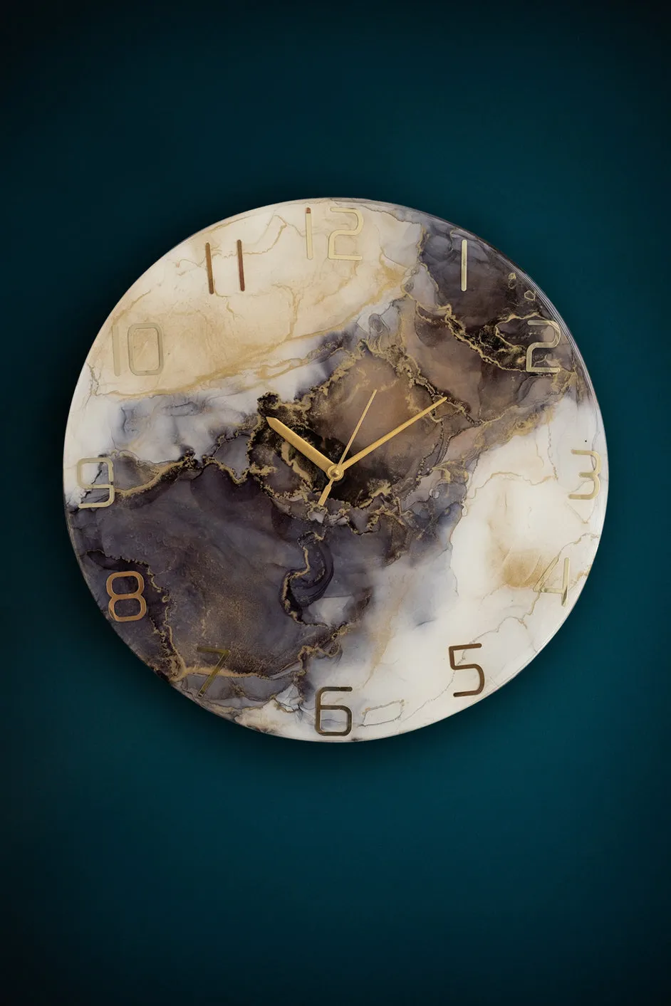Resin Epoxy Brown and beige wall clock 40cm Diameter. HandMade for parashuteHome.