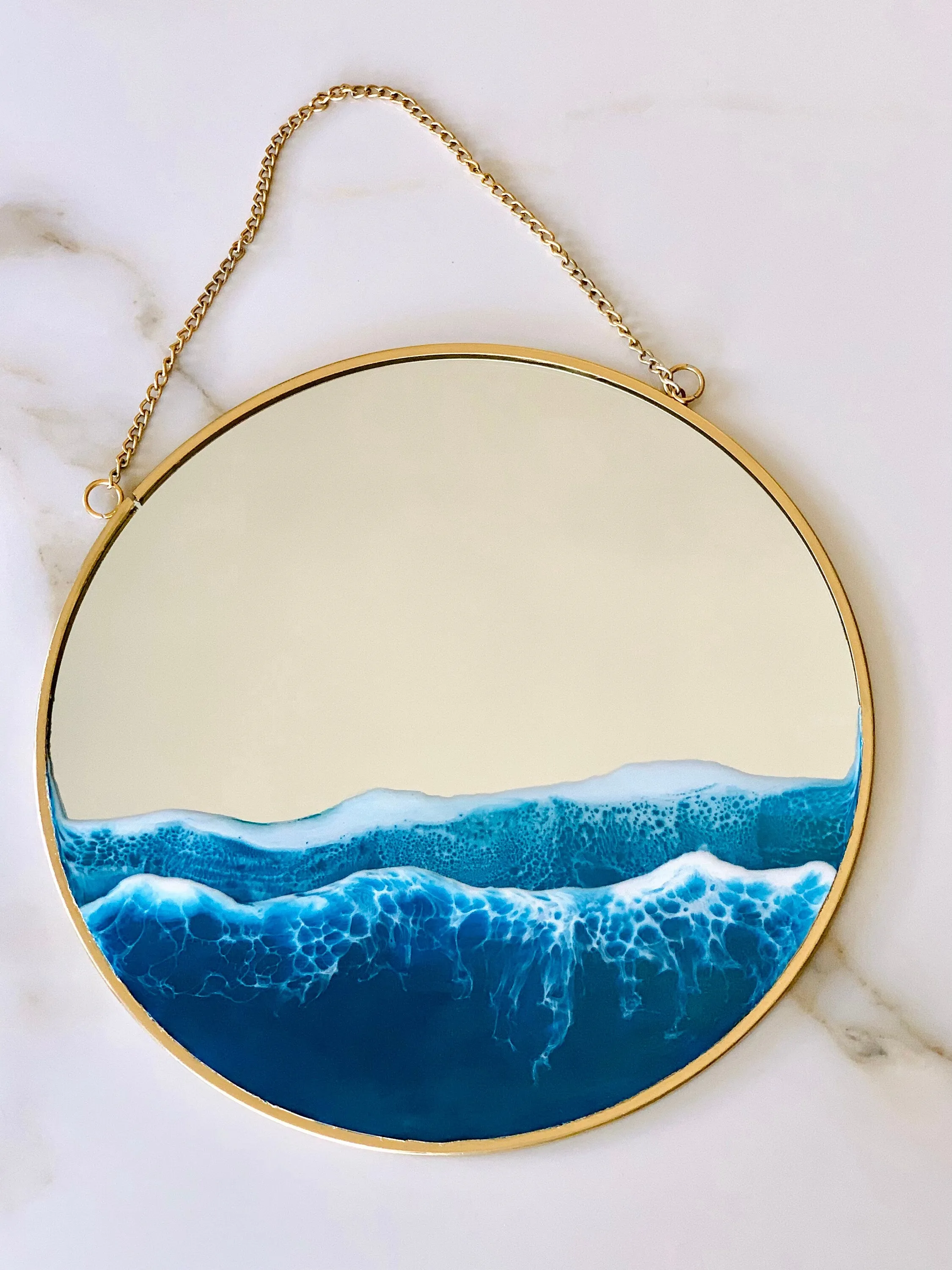 Resin Ocean Mirror Wall Art, Resin Ocean Hanging Mirror, Resin Beach Waves, Sea Resin Art m, Gold Wall Hanging Mirror, Home Gift