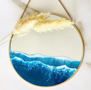 Resin Ocean Mirror Wall Art, Resin Ocean Hanging Mirror, Resin Beach Waves, Sea Resin Art m, Gold Wall Hanging Mirror, Home Gift