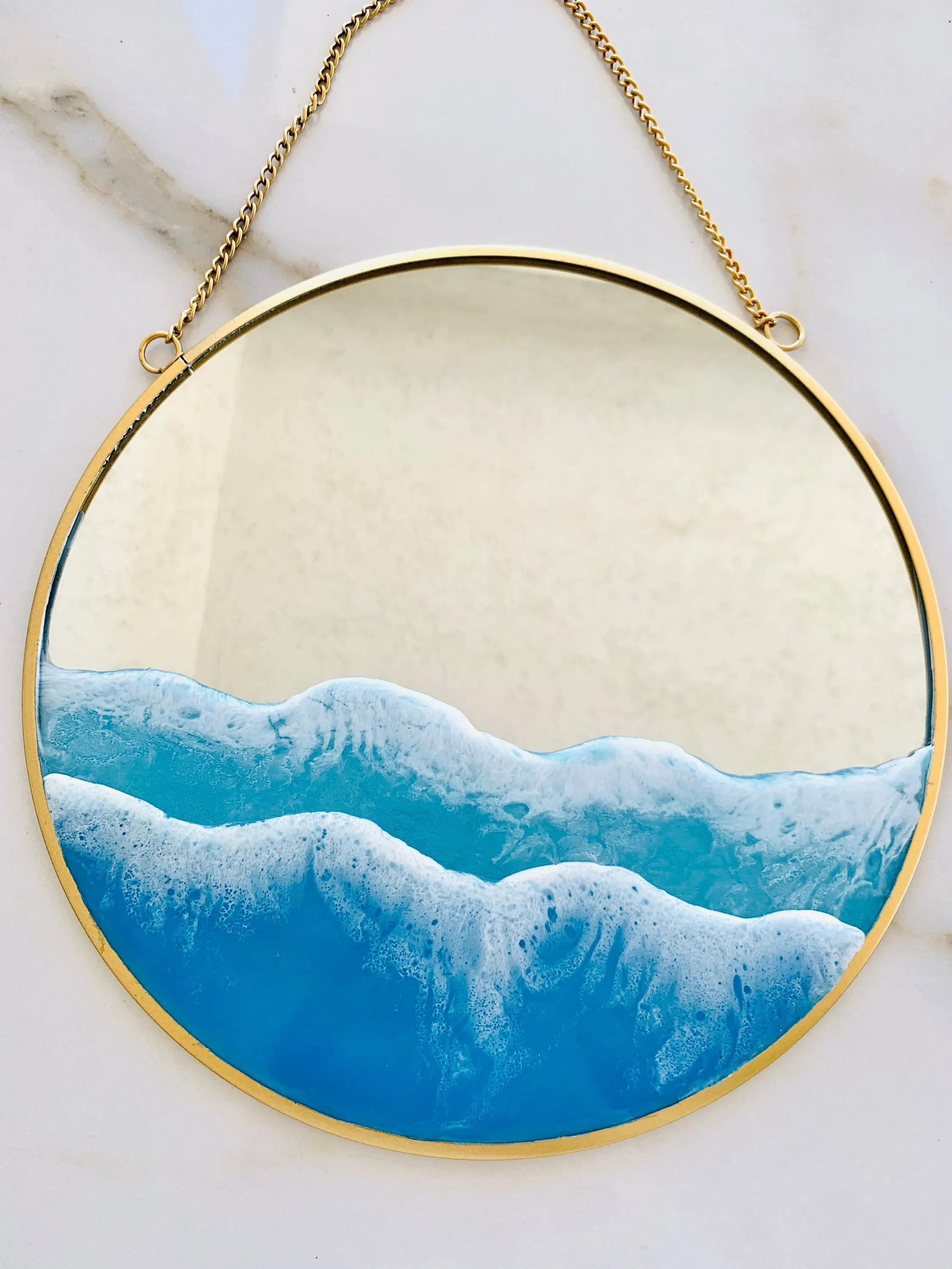 Resin Ocean Mirror Wall Art, Resin Ocean Hanging Mirror, Resin Beach Waves, Sea Resin Art m, Gold Wall Hanging Mirror, Home Gift