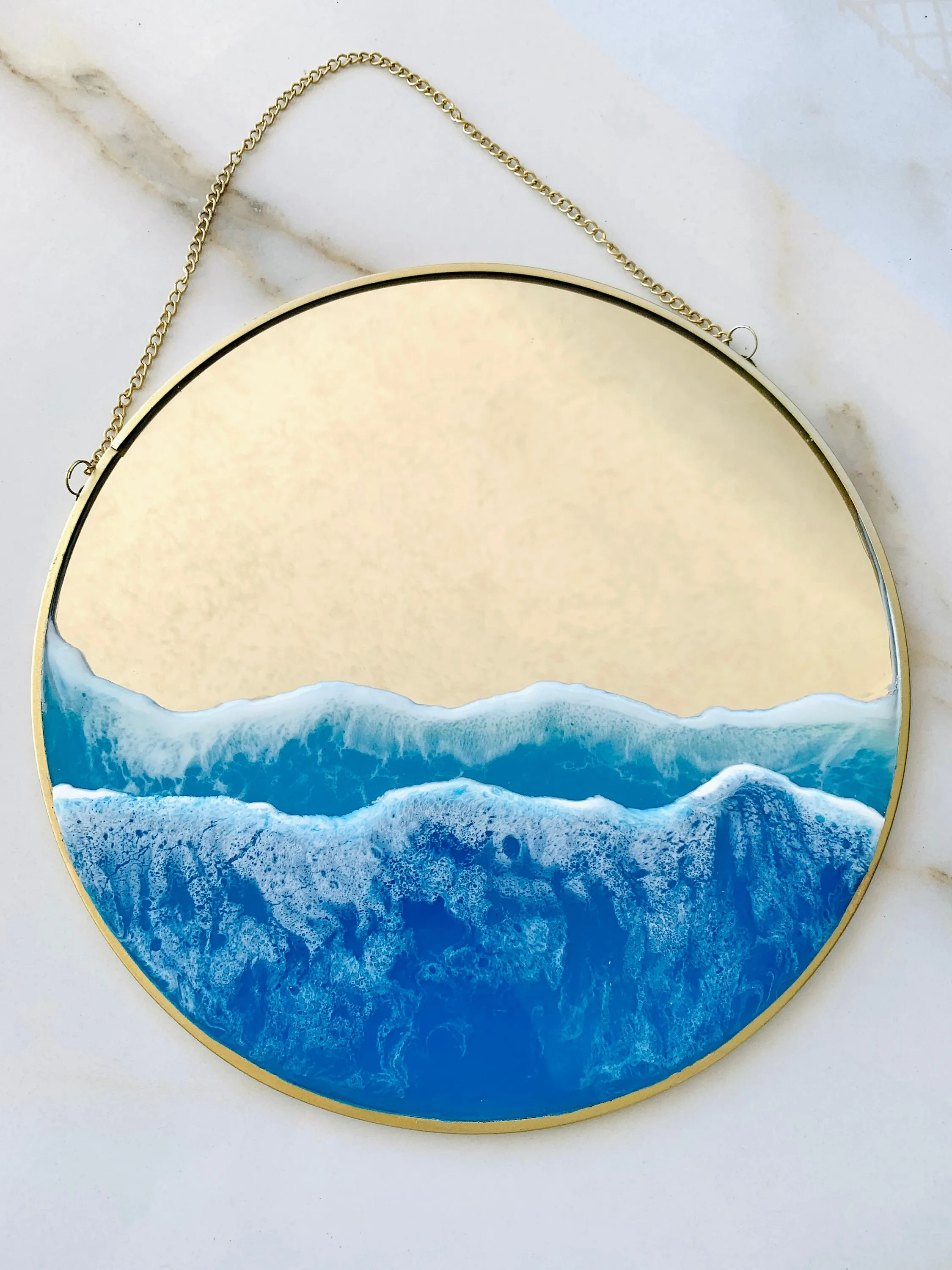 Resin Ocean Mirror Wall Art, Resin Ocean Hanging Mirror, Resin Beach Waves, Sea Resin Art m, Gold Wall Hanging Mirror, Home Gift